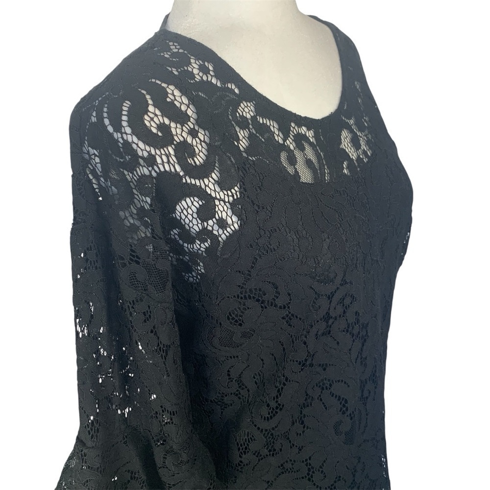 ๐ Heartloom Black Lace Top Tiered Ruffle 3/4 Sleeve Bubble Cuff Elegant Event S - Picture 3 of 14